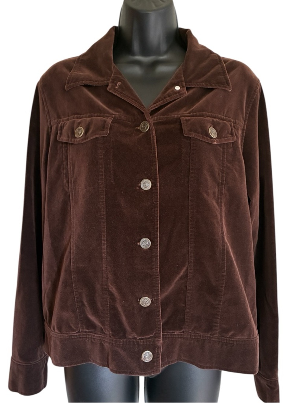 Vintage 90's Notations Sport Brown Velour Like Button-Front Jacket Size L